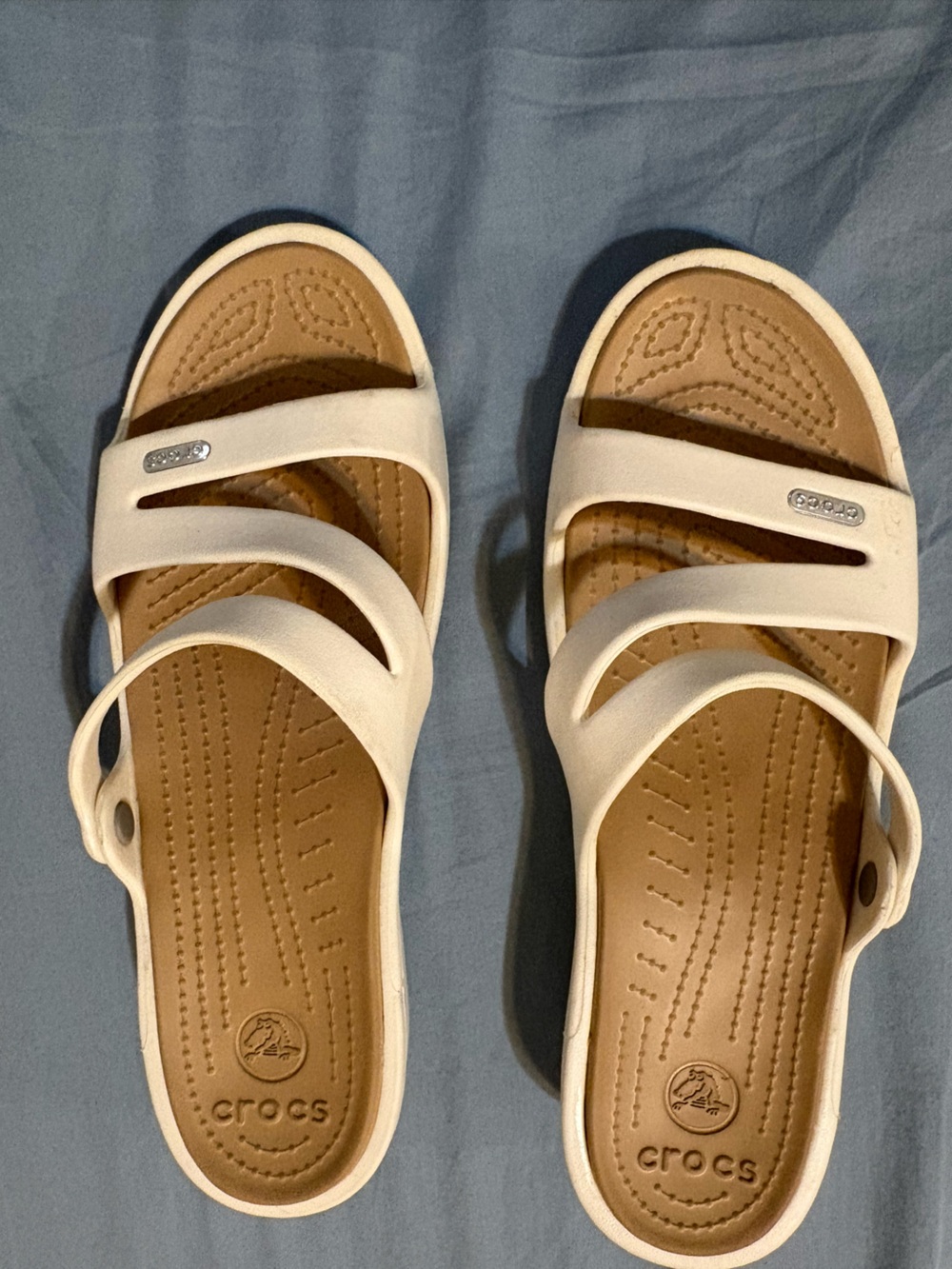 CROCS Women’s Cream Strap Sandals with Tan Footbed